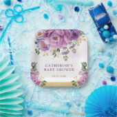 パープル薄紫フローラガーデンベビーイン開花シャワー ペーパープレート (パーティー)