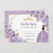 パープル薄紫フローラガールドレスキンセアニラ返信 出欠カード (正面/裏面)