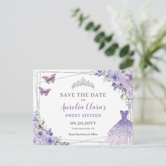 パープル薄紫フローラキンセアニェラ救Sweet sixteen 案内ポストカード (スタンド正面)
