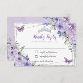 パープル薄紫フローラキンセアニラシルバーチョウ 出欠カード (正面/裏面)