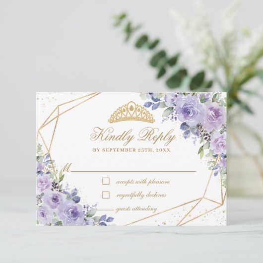 パープル薄紫フローラキンセアニラ金ゴールドクラウンティアラ 出欠カード (スタンド正面)