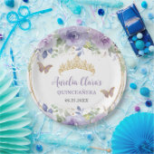 パープル薄紫フローラクインセアニラクラウン蝶 ペーパープレート (パーティー)