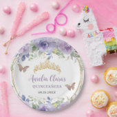 パープル薄紫フローラクインセアニラクラウン蝶 ペーパープレート (パーティー)