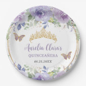 パープル薄紫フローラクインセアニラクラウン蝶 ペーパープレート (正面)