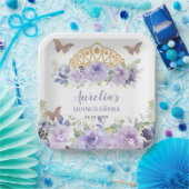 パープル薄紫フローラクインセアニラクラウン蝶 ペーパープレート (パーティー)