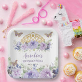 パープル薄紫フローラクインセアニラクラウン蝶 ペーパープレート (パーティー)