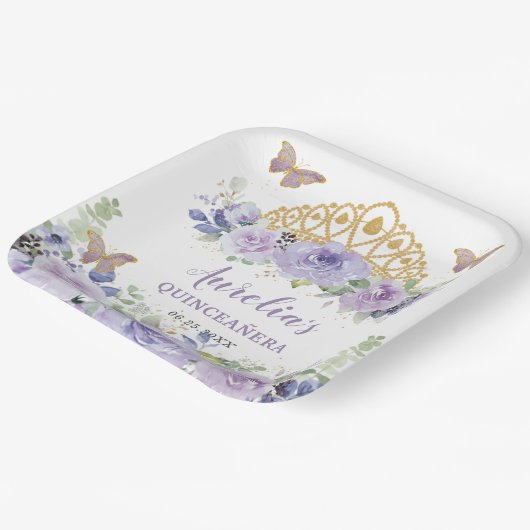 パープル薄紫フローラクインセアニラクラウン蝶 ペーパープレート (傾斜あり)