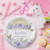 パープル薄紫フローラクインセアニラクラウン蝶 ペーパープレート (パーティー)