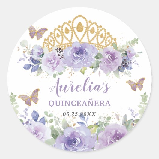 パープル薄紫フローラクインセアニラクラウン蝶 ラウンドシール (正面)