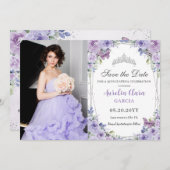 パープル薄紫フローラクインセアニラスウィート16写真 セーブザデート (正面/裏面)