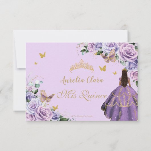 パープル薄紫フローラクインセアニラプリンセス金ゴールド 出欠カード (裏面)