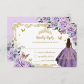 パープル薄紫フローラクインセアニラプリンセス金ゴールド 出欠カード (正面/裏面)