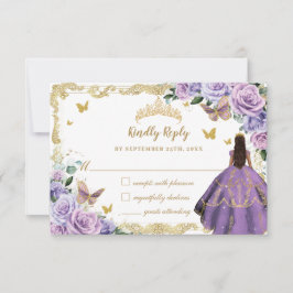 パープル薄紫フローラクインセアニラプリンセス金ゴールド 出欠カード