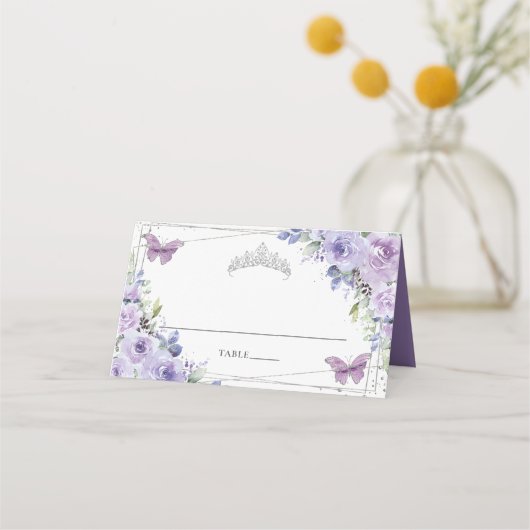 パープル薄紫フローラシルバーキンセアニラ16誕生日 プレイスカード (正面)