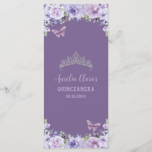 パープル薄紫フローラシルバークインセアニラパーティーメニュー プログラム (裏面)