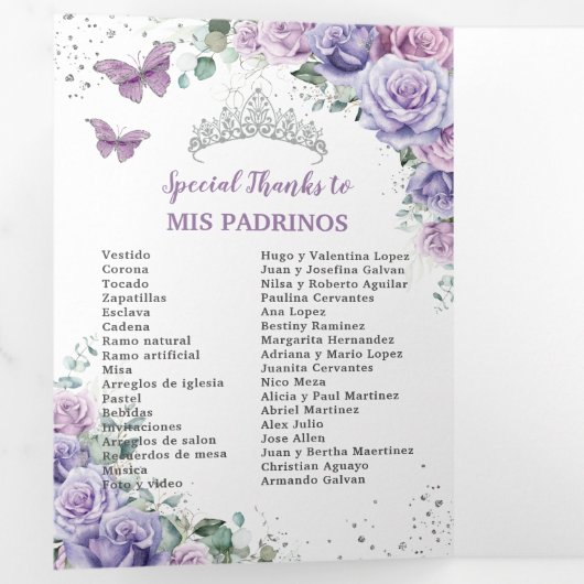 パープル薄紫フローラシルバークインセアニラ15プログラム 三つ折り招待状 (内部最初)