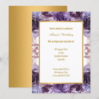 パープル薄紫フローラスタイル誕生日すべて 招待状
