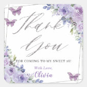 パープル薄紫フローラバタフライシルバーSweet sixteen スクエアシール (正面)