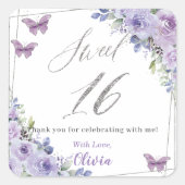 パープル薄紫フローラバタフライシルバーSweet sixteen スクエアシール (正面)