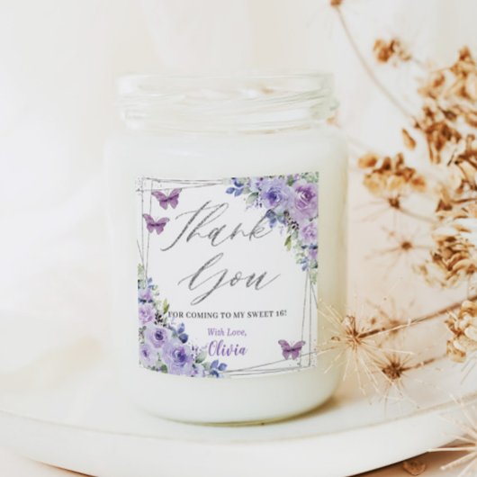 パープル薄紫フローラバタフライシルバーSweet sixteen スクエアシール