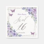 パープル薄紫フローラバタフライシルバーSweet sixteen スタンダードカクテルナプキン (正面)