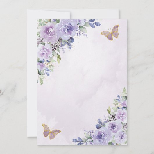 パープル薄紫フローラバタフライ誕生日退職 招待状 (裏面)