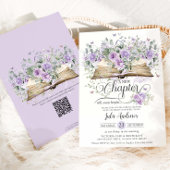 パープル薄紫フローラブックニューチャプタブライダルシャワー 招待状