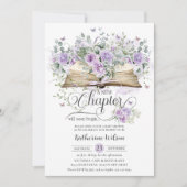 パープル薄紫フローラブックニューチャプター赤ちゃんシャワー 招待状 (正面)