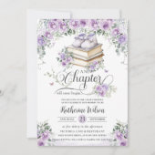 パープル薄紫フローラブックニューチャプター赤ちゃんシャワー 招待状 (正面)