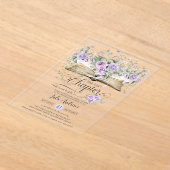 パープル薄紫フローラブック次の章ブライダル アクリル招待状 (レイダウン)