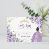 パープル薄紫フローラブラウンガールキンセアニラ返信 出欠カード (スタンド正面)