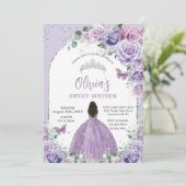 パープル薄紫フローラブラウンガールスウィート16誕生日 招待状 (スタンド正面)