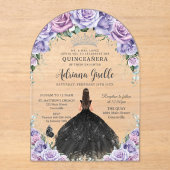 パープル薄紫フローラブラックドレスシルバーシルバーキンセアニェラ アクリル招待状 (正面)