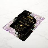 パープル薄紫フローラブラック金ゴールドスウィート16誕生日 箔招待状 (回転した状態)