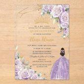 パープル薄紫フローラプリンセス金ゴールドキンセアニラXV アクリル招待状 (正面)
