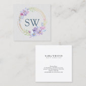 パープル薄紫フローラモノグラム美しいコンサルタント スクエア名刺 (正面/裏面)