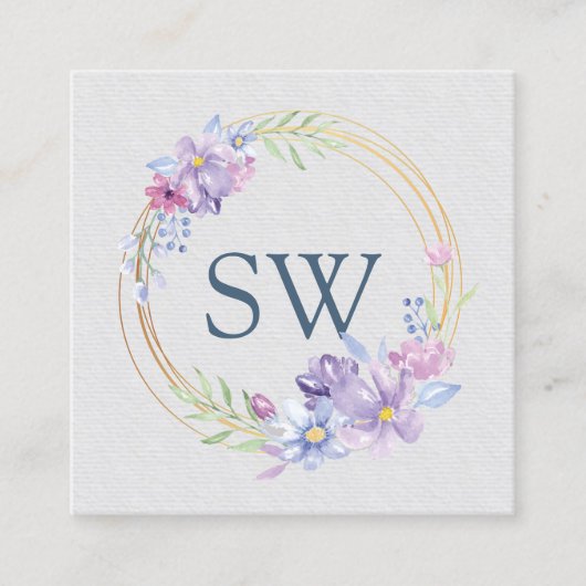 パープル薄紫フローラモノグラム美しいコンサルタント スクエア名刺 (正面)