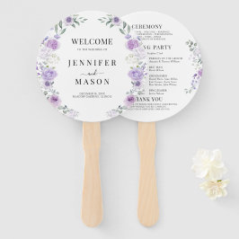 パープル薄紫フローラリース結婚式 プログラム ハンドファン