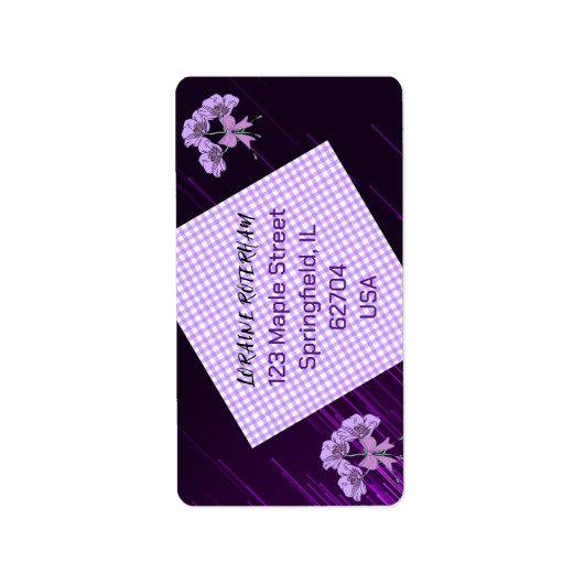 パープル薄紫フローラルパターン差出人住所ラベル ラベル (正面)