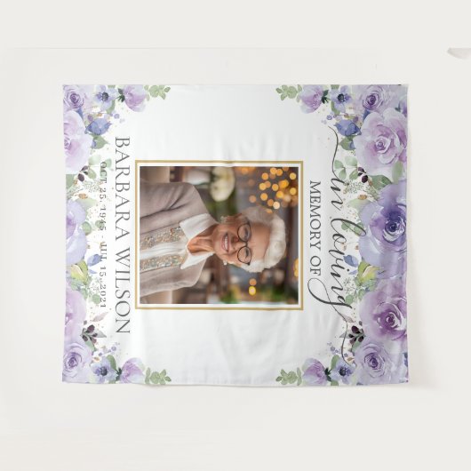 パープル薄紫フローラ写真写真葬儀記念館 タペストリー (正面(横))