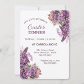 パープル薄紫フローラ素朴バライースターディナーパーティー 招待状 (正面)