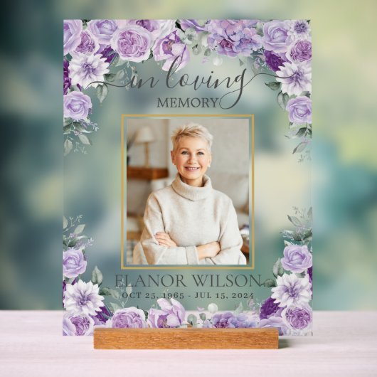 パープル薄紫フローラ葬儀記念写真写真 アクリルサイン (ニュートラル)
