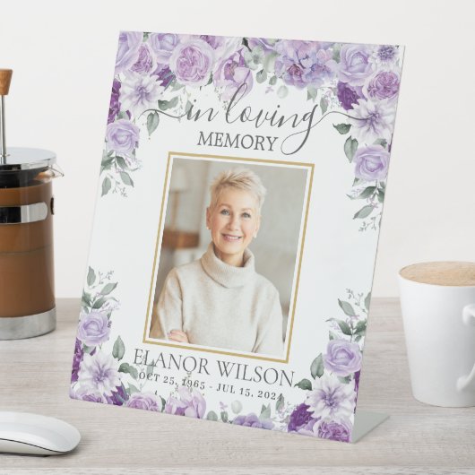 パープル薄紫フローラ葬儀記念写真写真 台座サイン (インサイチュ)
