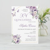 パープル薄紫フローラ蝶キンセアニラ 招待状 (スタンド正面)