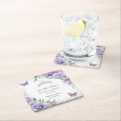 パープル薄紫フローラ蝶シルバーキンセアニェラ スクエアペーパーコースター (インサイチュ)