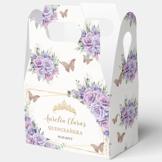 パープル薄紫フローラ蝶金ゴールドティアラゲーブル フェイバーボックス (見開き)