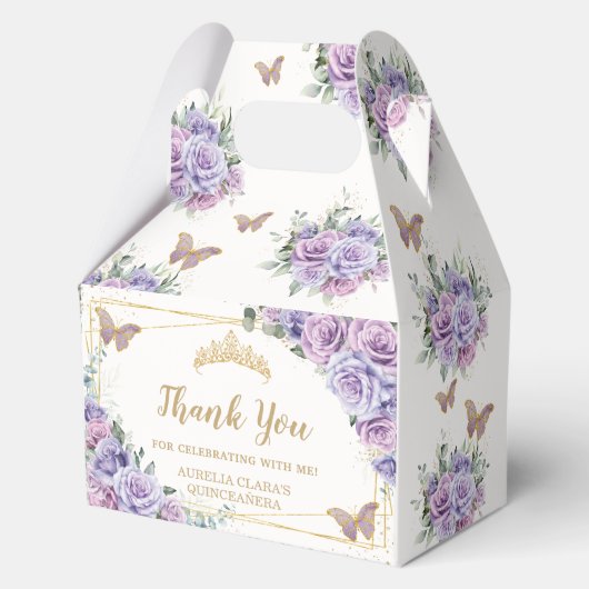 パープル薄紫フローラ蝶金ゴールドティアラゲーブル フェイバーボックス (裏面)
