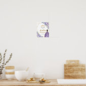 パープル薄紫フローラ金ゴールドキンセアニラウェルカム ポスター (キッチン)