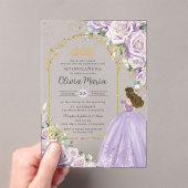 パープル薄紫フローラ金ゴールドキンセアニラスイート16 XV アクリル招待状 (インサイチュ (ポータブル))