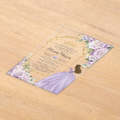 パープル薄紫フローラ金ゴールドキンセアニラスイート16 XV アクリル招待状 (レイダウン)